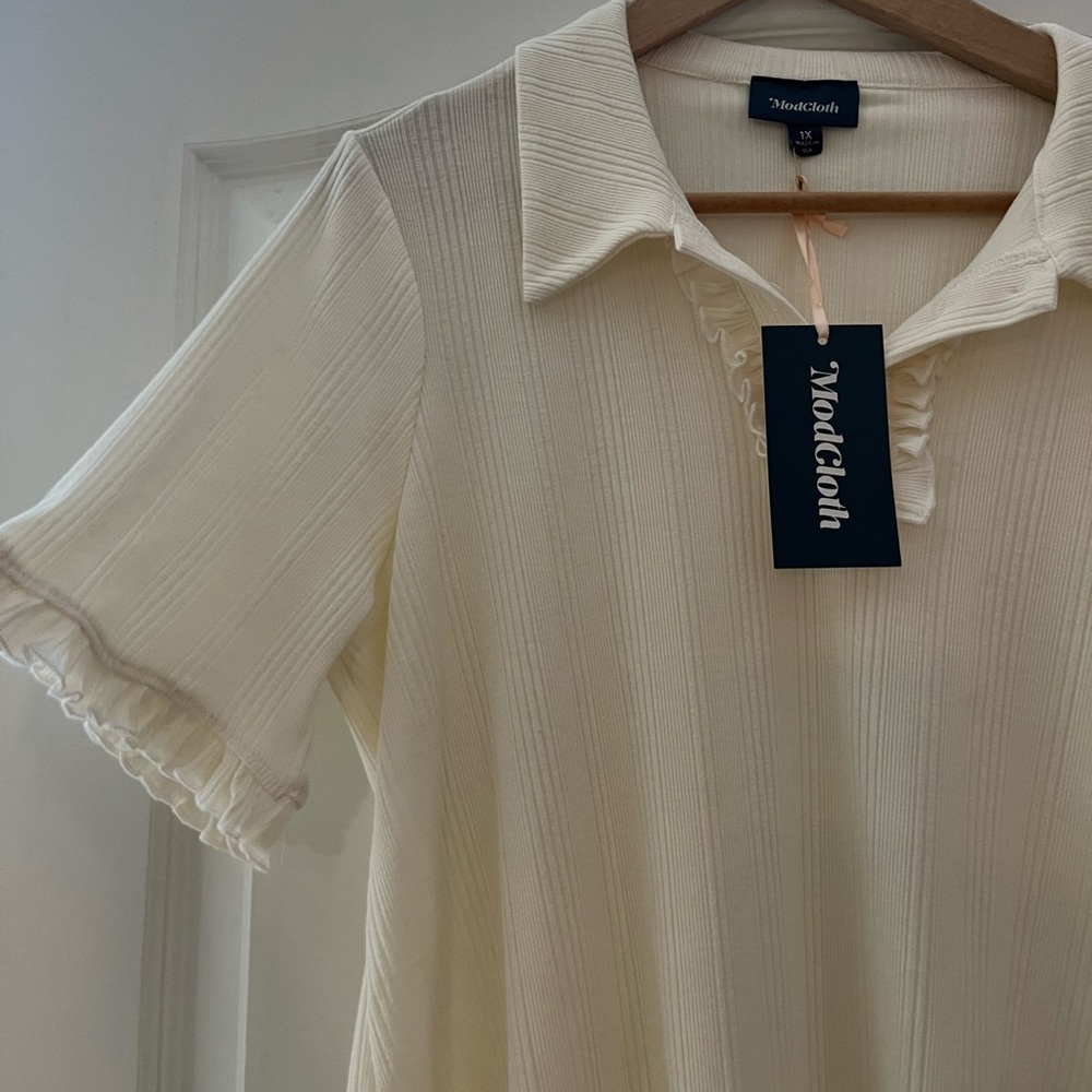 NWT ModCloth Retro Striped Plus Polo with Ruffle Sleeve